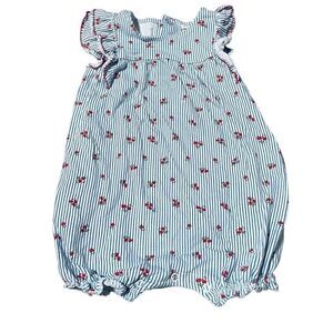 Carter’s Baby One piece W/ Blue Stripes and Red Flowers Size 18 Months